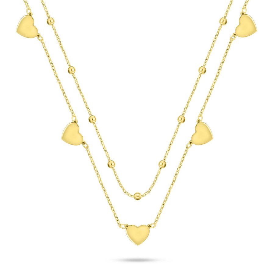Brilio Silver Dvojitý pozlacený náhrdelník se srdíčky NCL156Y - Náhrdelníky