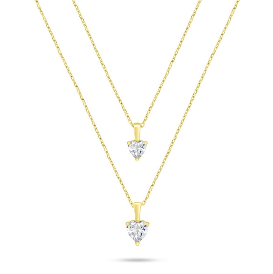 Brilio Silver Dvojitý pozlacený náhrdelník se zirkony Srdce NCL160Y - Náhrdelníky
