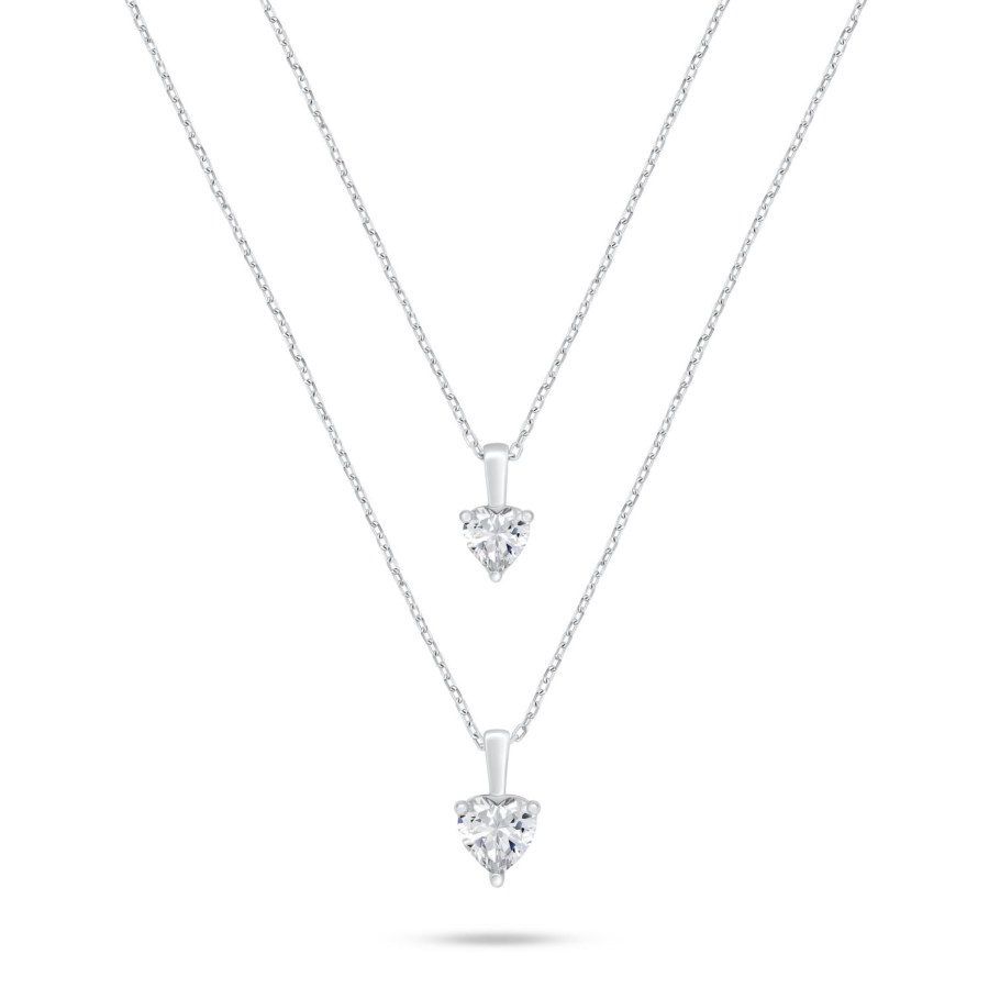 Brilio Silver Dvojitý stříbrný náhrdelník se zirkony Srdce NCL160W - Náhrdelníky