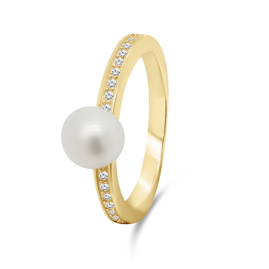 Brilio Silver Elegantní pozlacený prsten s pravou perlou RI055Y 50 mm - Prsteny Prsteny s kamínkem
