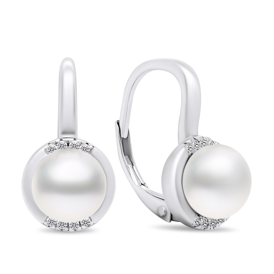 Brilio Silver Elegantní stříbrné náušnice s perlami a zirkony EA384W - Náušnice Visací náušnice