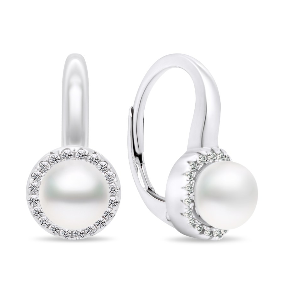 Brilio Silver Elegantní stříbrné náušnice s perlami a zirkony EA419W - Náušnice Visací náušnice