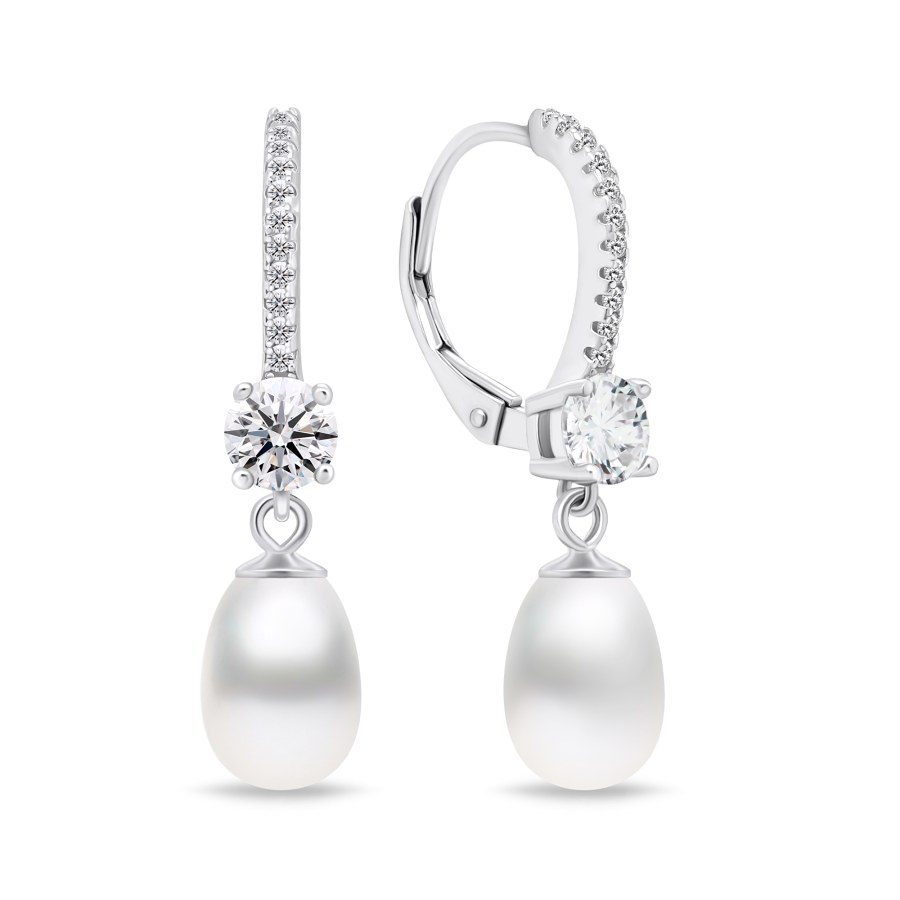 Brilio Silver Elegantní stříbrné náušnice s perlami EA634W - Náušnice Visací náušnice