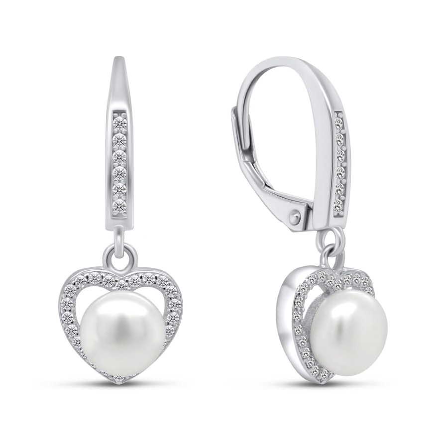 Brilio Silver Elegantní stříbrné náušnice s perlou a zirkony EA87 - Náušnice Visací náušnice