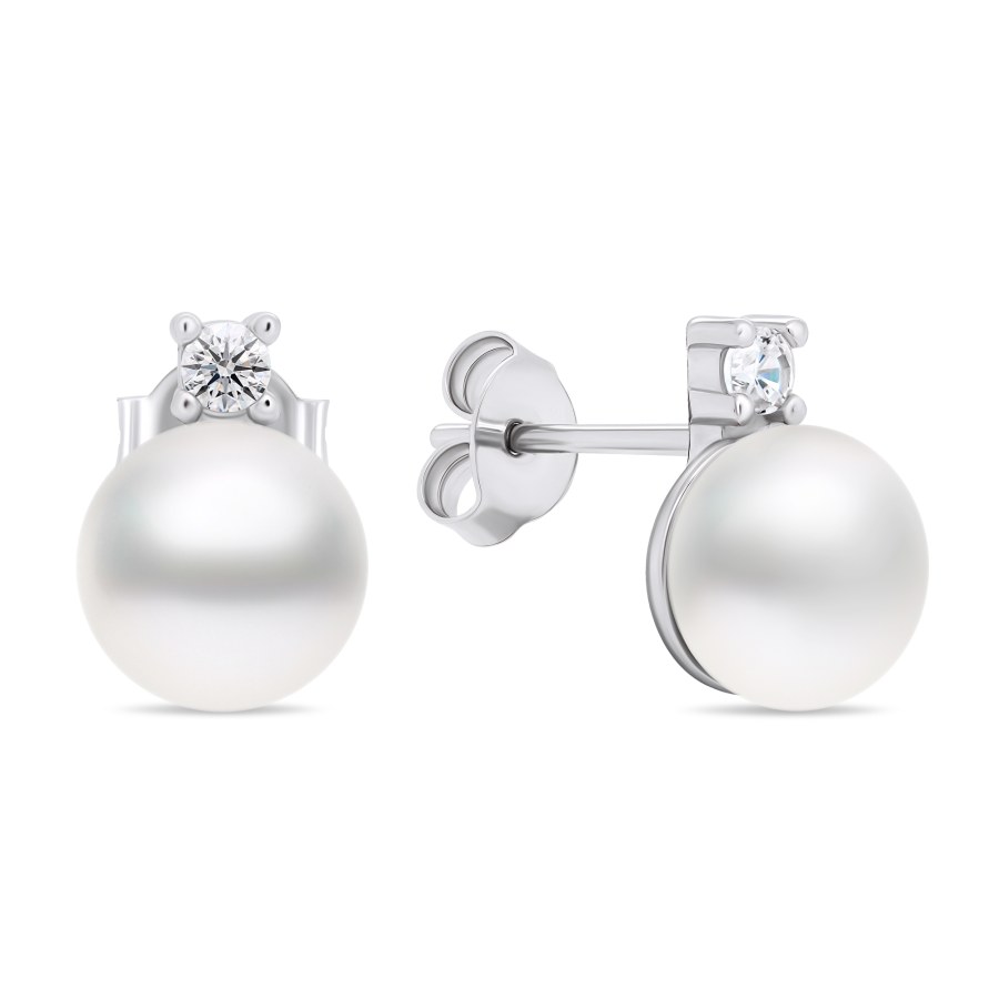 Brilio Silver Elegantní stříbrné náušnice s pravými perlami EA597W - Náušnice Pecky