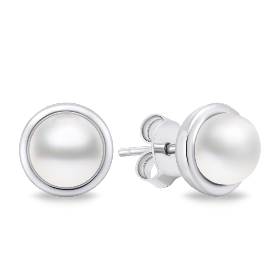 Brilio Silver Elegantní stříbrné náušnice s pravými perlami EA626W - Náušnice Pecky