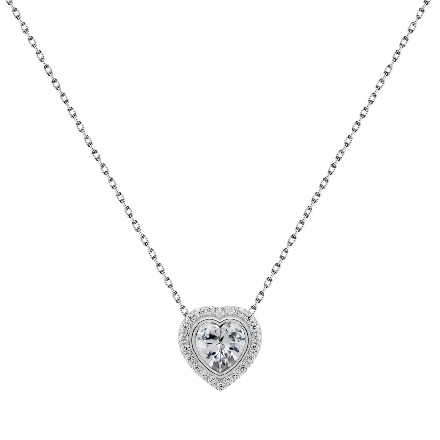 Brilio Silver Elegantní stříbrný náhrdelník s čirými zirkony Srdce NCL23W (řetízek, přívěsek) - Náhrdelníky
