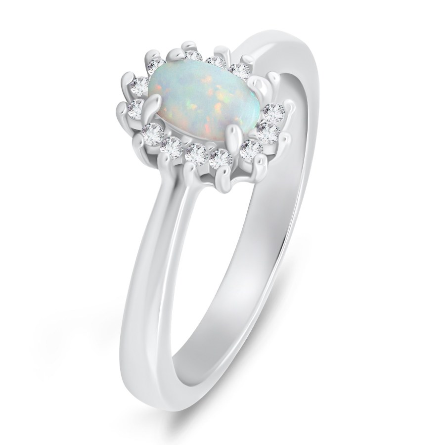 Brilio Silver Elegantní stříbrný prsten s opálem a zirkony RI106W 52 mm - Prsteny Prsteny s kamínkem