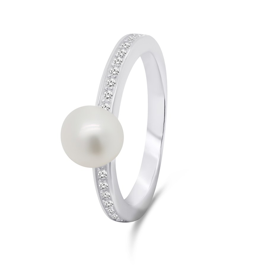 Brilio Silver Elegantní stříbrný prsten s pravou perlou RI055W 56 mm - Prsteny Prsteny s kamínkem