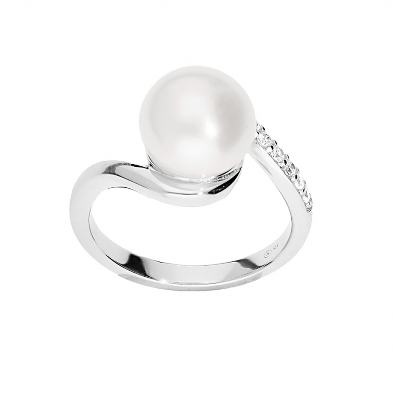 Brilio Silver Elegantní stříbrný prsten s pravou perlou SR05575A 52 mm - Prsteny Prsteny s kamínkem