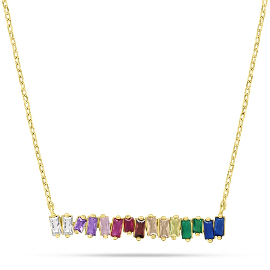 Brilio Silver Hravý pozlacený náhrdelník s barevnými zirkony NCL148YRBW - Náhrdelníky