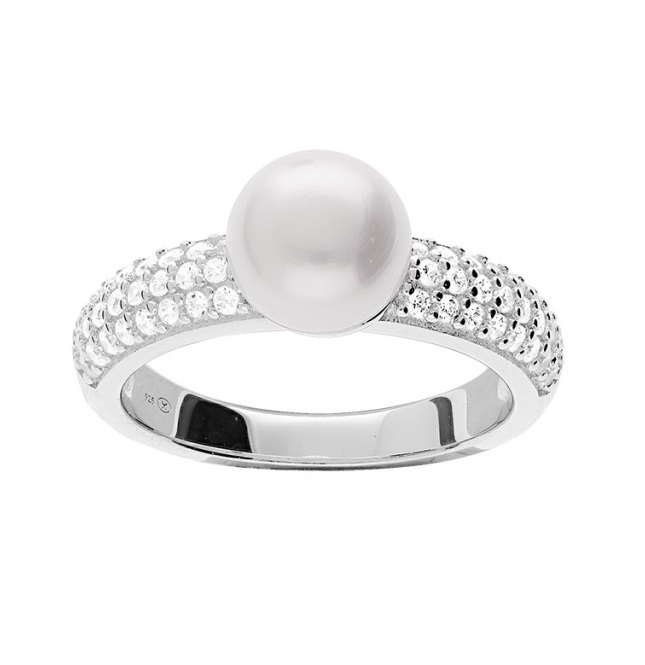 Brilio Silver Jedinečný stříbrný prsten s pravou perlou SR06005A 56 mm - Prsteny Prsteny s kamínkem