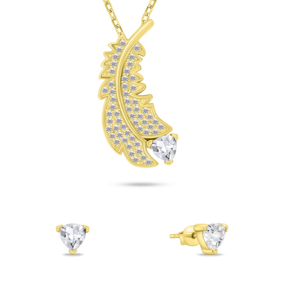 Brilio Silver Jemný pozlacený set šperků se zirkony SET242Y (náušnice, náhrdelník)