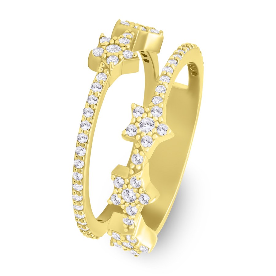 Brilio Silver Krásný pozlacený prsten s hvězdami RI095Y 56 mm - Prsteny Prsteny s kamínkem