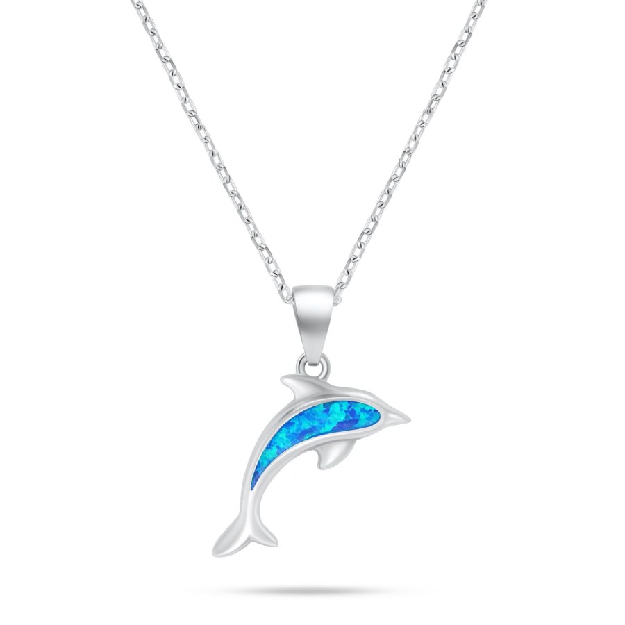 Brilio Silver Krásný stříbrný náhrdelník Delfín s opálem NCL166WB - Náhrdelníky