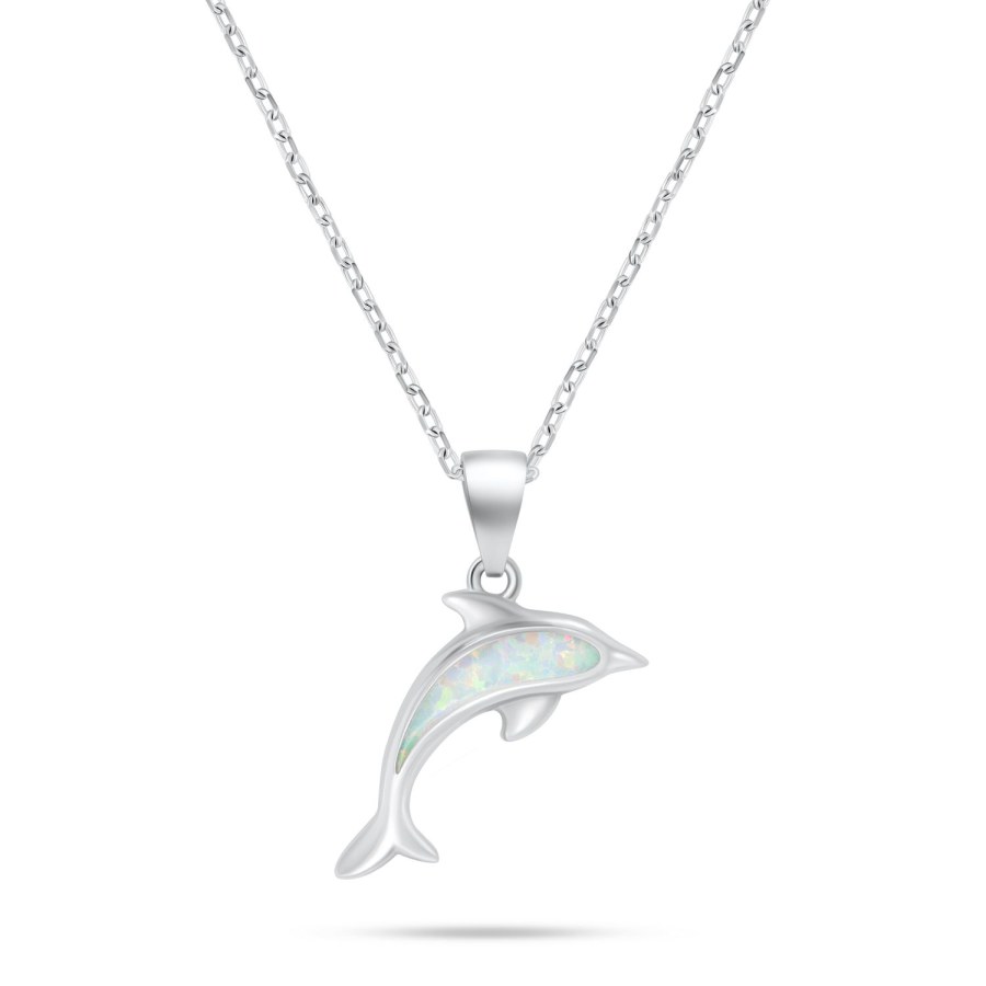 Brilio Silver Krásný stříbrný náhrdelník Delfín s opálem NCL166W - Náhrdelníky