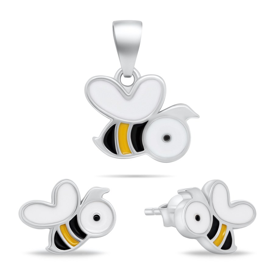 Brilio Silver Krásný stříbrný set šperků se včelkami SET252W (přívěsek, náušnice) - Náušnice Pecky