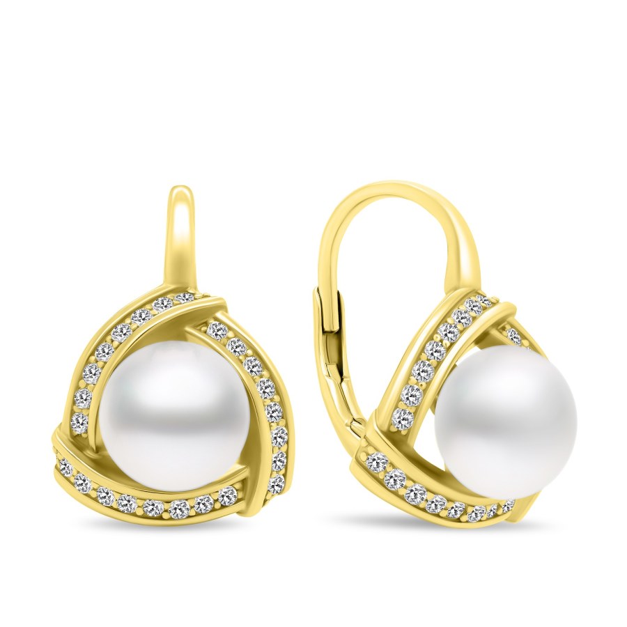Brilio Silver Luxusní perlové náušnice z pozlaceného stříbra EA393Y - Náušnice Visací náušnice