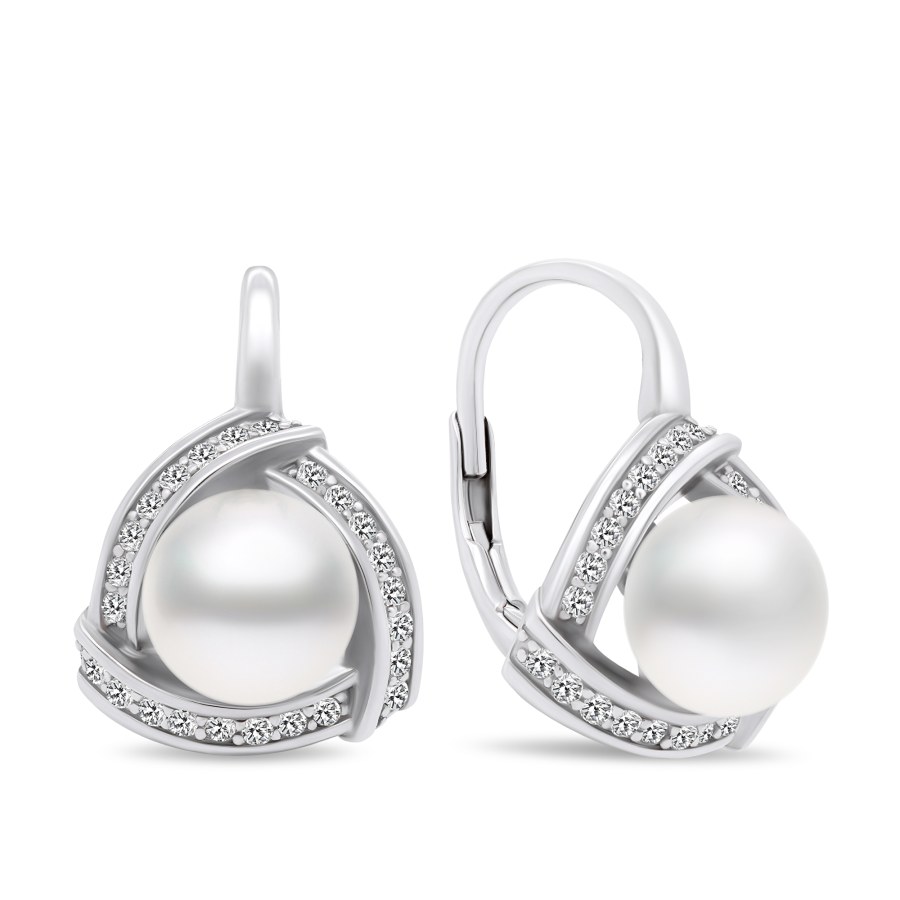 Brilio Silver Luxusní perlové náušnice ze stříbra EA393W - Náušnice Visací náušnice
