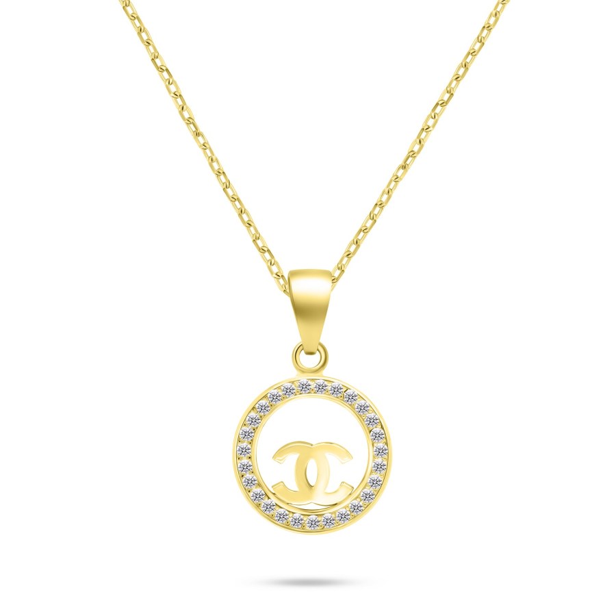 Brilio Silver Módní pozlacený náhrdelník se zirkony NCL139Y World Icon (řetízek, přívěsek) - Náhrdelníky