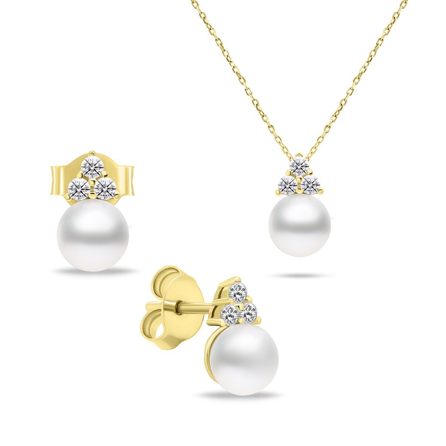 Brilio Silver Nadčasová pozlacená sada šperků s pravými perlami SET228Y (náušnice, náhrdelník) - Náušnice Pecky