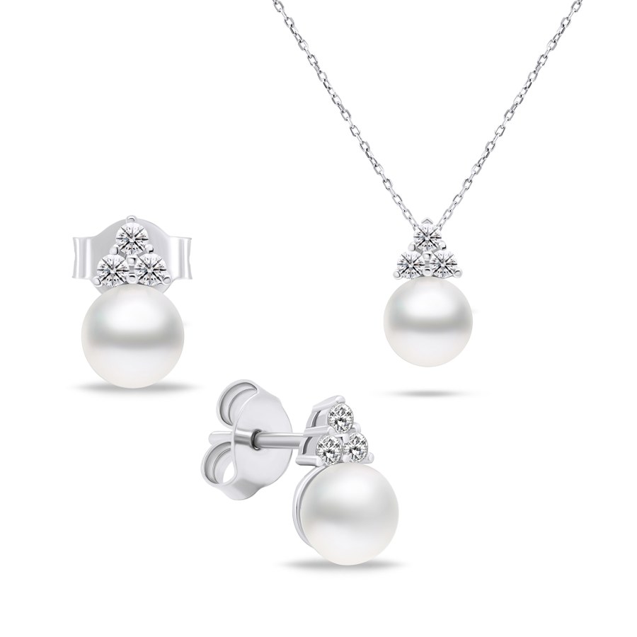 Brilio Silver Nadčasová sada šperků s pravými perlami SET228W (náušnice, náhrdelník) - Náušnice Pecky