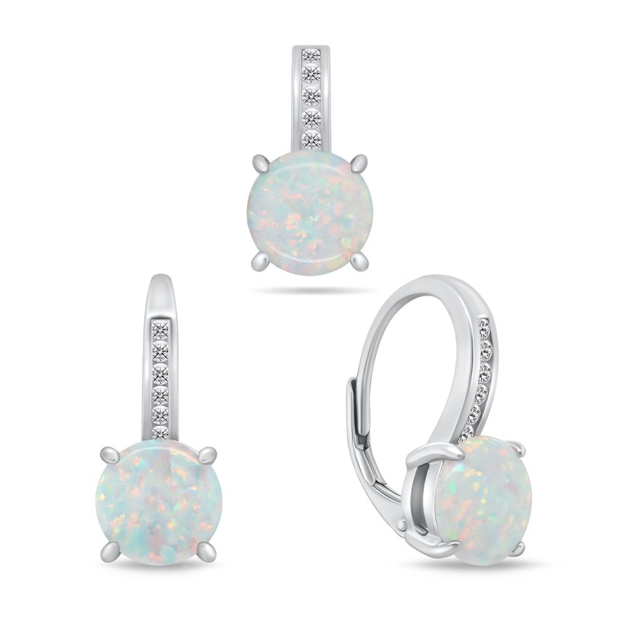 Brilio Silver Nadčasový set šperků s opály SET246W (náušnice, přívěsek) - Sety šperků Soupravy šperků