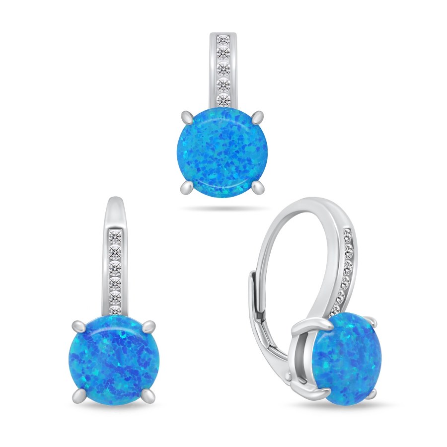 Brilio Silver Nadčasový set šperků s opály SET246WB (náušnice, přívěsek) - Sety šperků Soupravy šperků