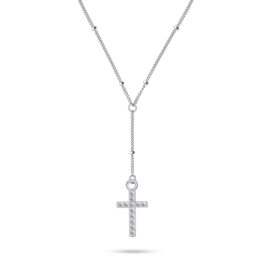 Brilio Silver Nadčasový stříbrný náhrdelník Křížek se zirkony NCL106W - Náhrdelníky