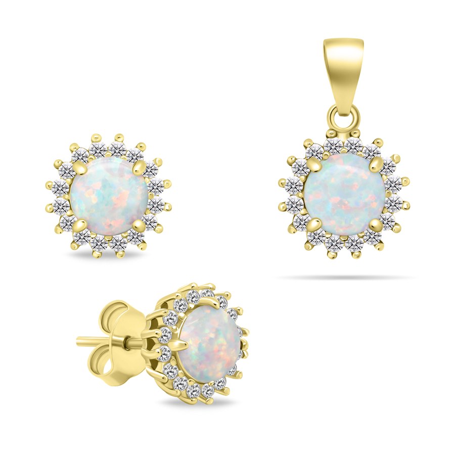 Brilio Silver Nádherný pozlacený set šperků s opály SET231Y (náušnice, přívěsek) - Náušnice Pecky