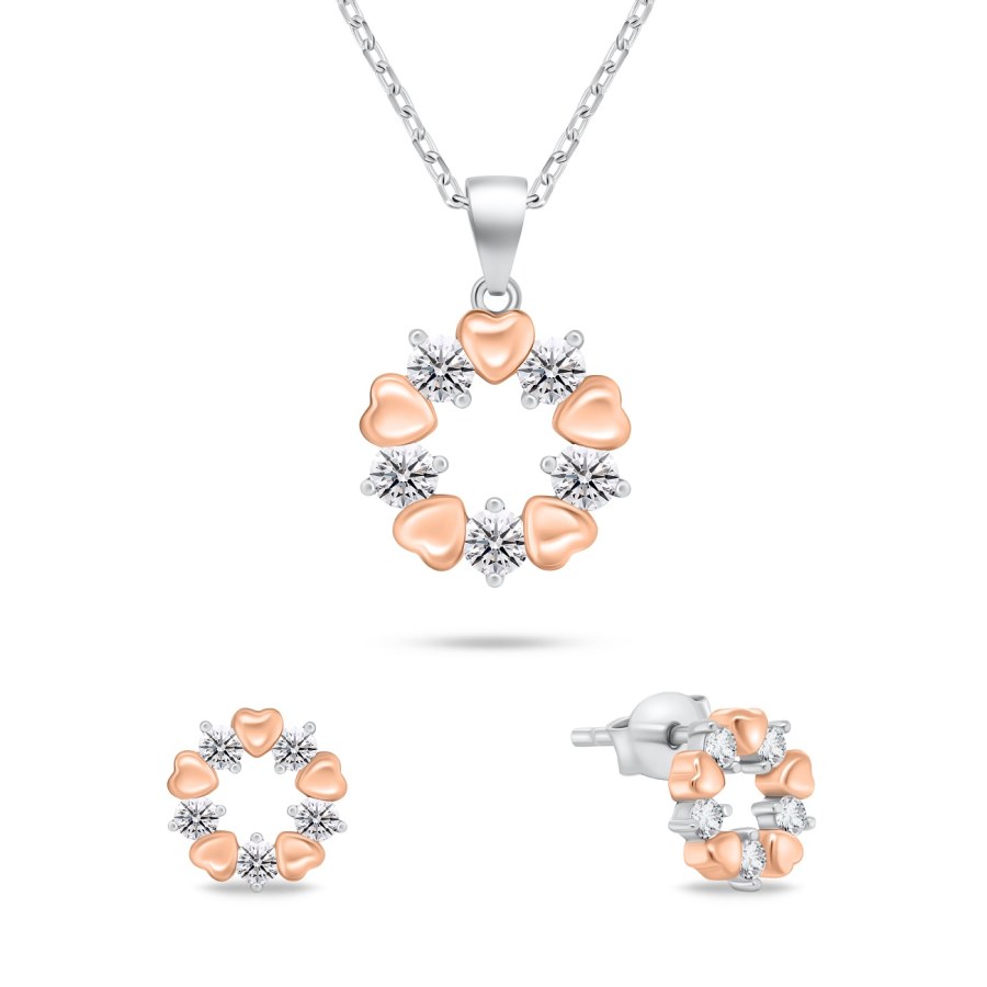 Brilio Silver Něžný bicolor set šperků se zirkony SET239WR (náušnice, náhrdelník) - Náušnice Pecky