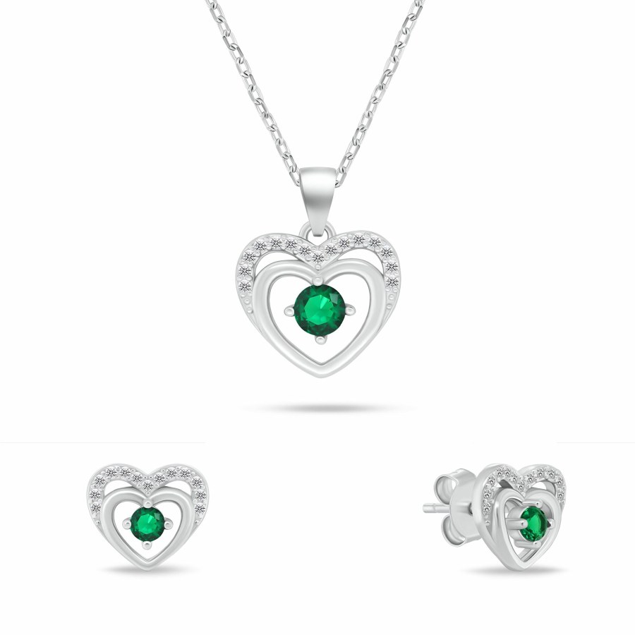 Brilio Silver Něžný set stříbrných šperků Srdíčka se zelenými zirkony SET295WG (náhrdelník, náušnice) Brilio Silver Něžný set stříbrných šperků Srdíčka se zelenými zirkony SET295WG (náhrdelník, náušnice) - Sety šperků Soupravy šperků