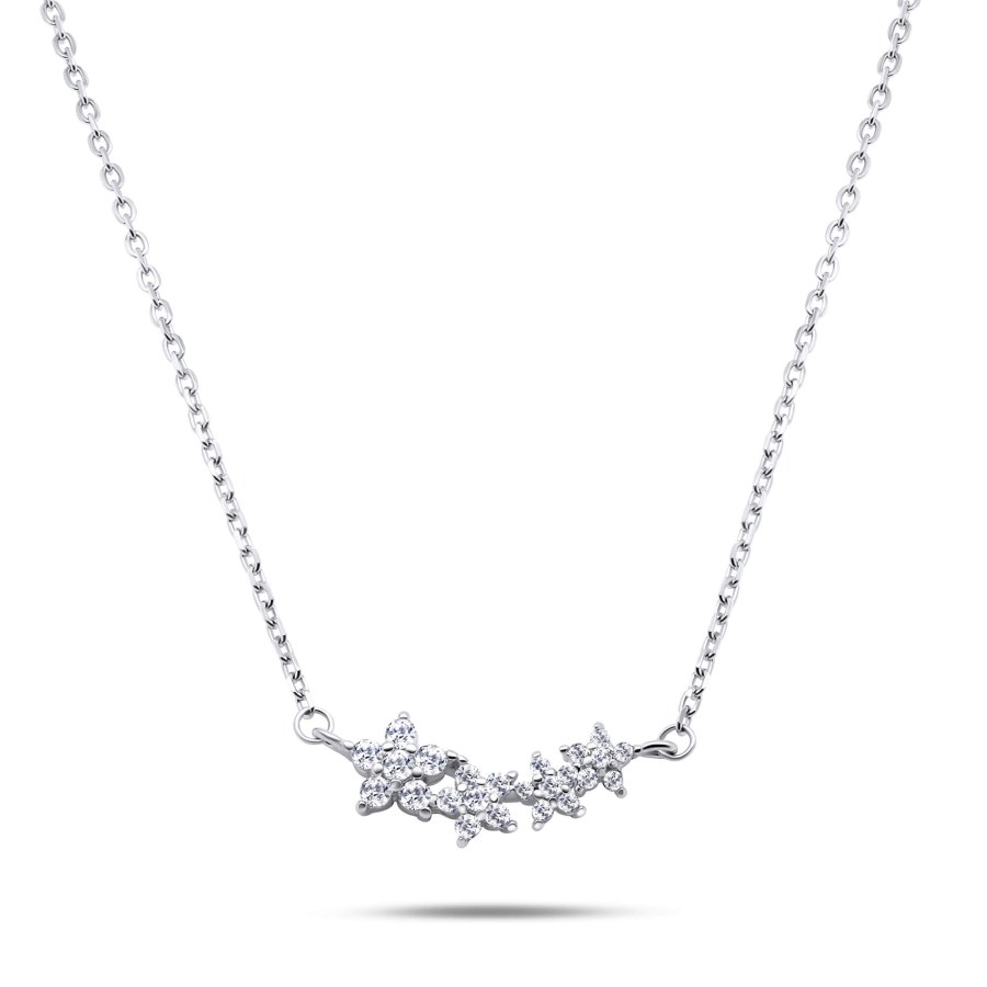 Brilio Silver Něžný stříbrný náhrdelník s květinkami NCL02W - Náhrdelníky