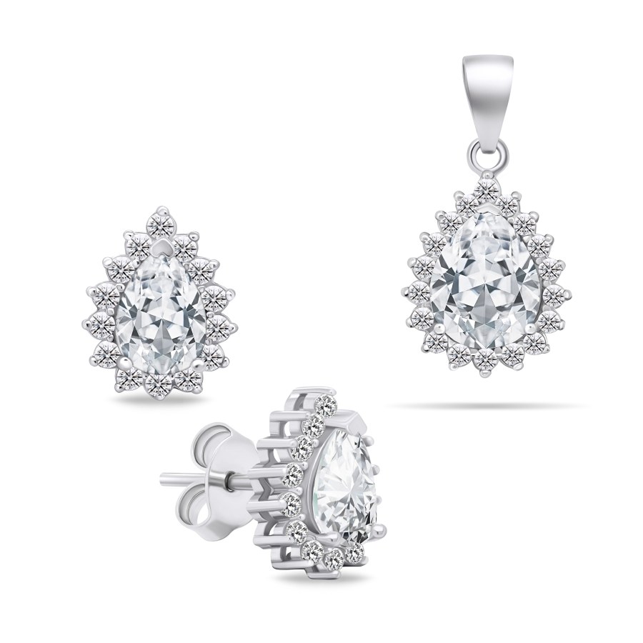 Brilio Silver Okouzlující stříbrný set šperků se zirkony SET226W (náušnice, přívěsek) - Náušnice Pecky