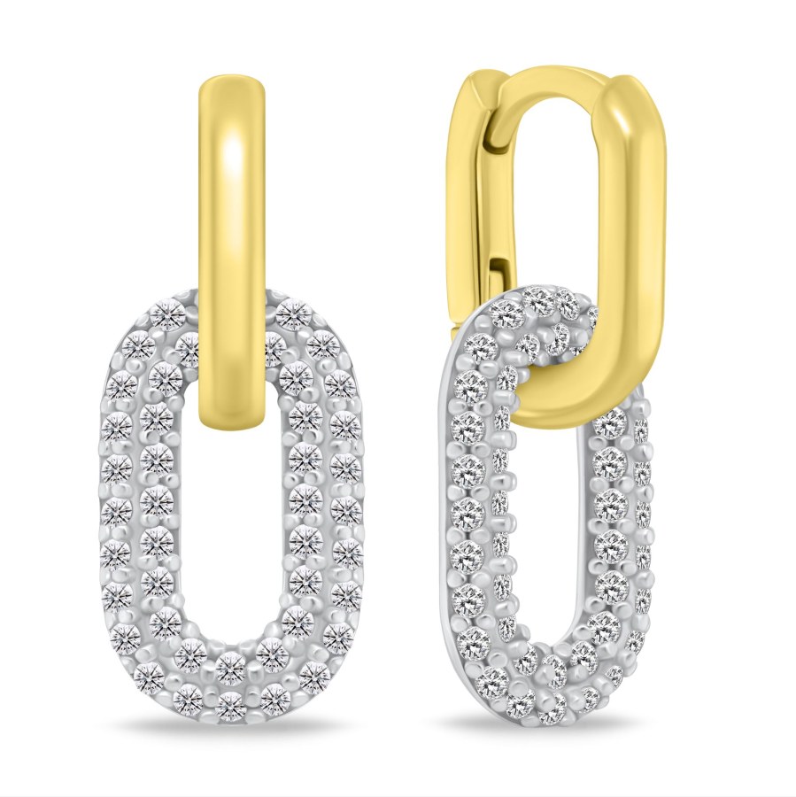 Brilio Silver Oválné bicolor náušnice 2v1 se zirkony EA1177YW - Náušnice Kruhy