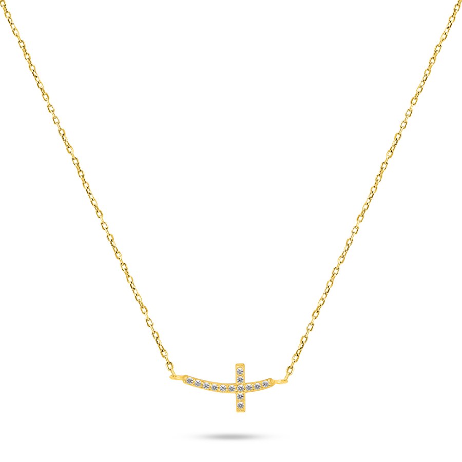 Brilio Silver Pozlacený náhrdelník Křížek se zirkony NCL57Y - Náhrdelníky