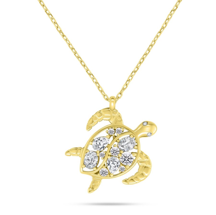 Brilio Silver Pozlacený náhrdelník Mořská želva s čirými zirkony NCL162Y - Náhrdelníky