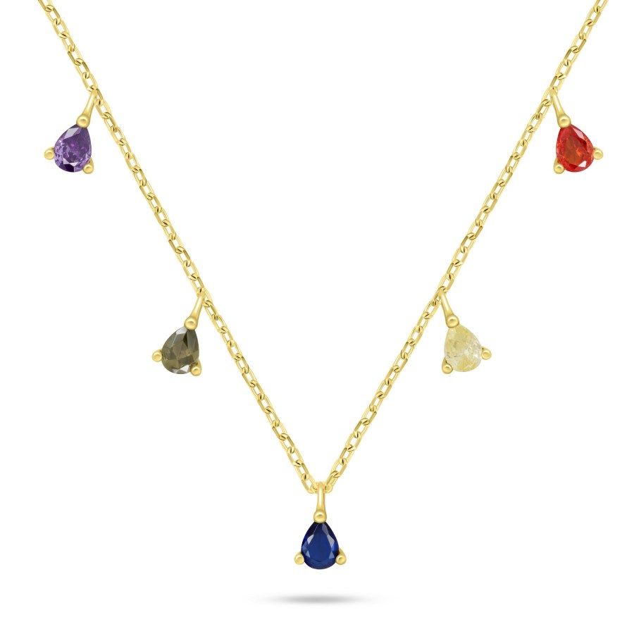 Brilio Silver Pozlacený náhrdelník s barevnými zirkony NCL137Y - Náhrdelníky