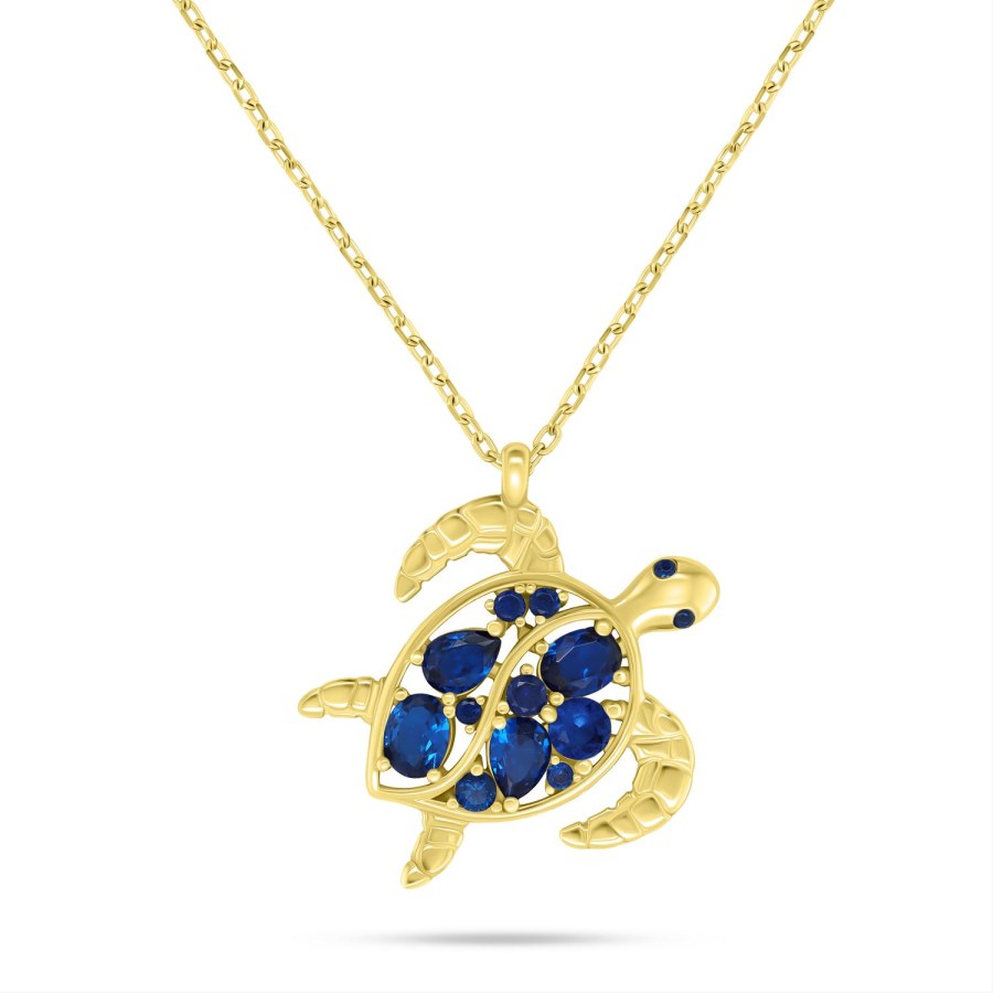 Brilio Silver Pozlacený náhrdelník Mořská želva s modrými zirkony NCL162YB - Náhrdelníky