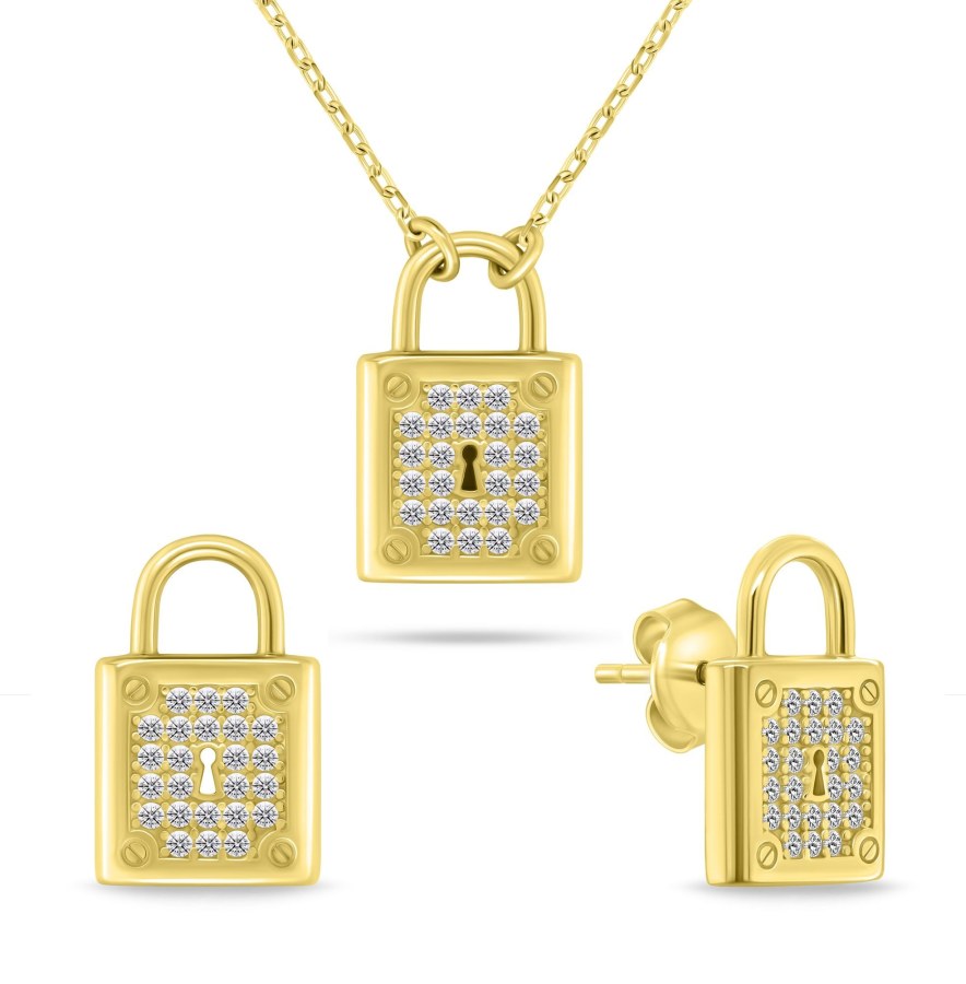 Brilio Silver Pozlacený set okouzlujících šperků se zirkony SET281Y (náušnice, náhrdelník) Brilio Silver Pozlacený set okouzlujících šperků se zirkony SET281Y (náušnice, náhrdelník) - Náušnice Pecky