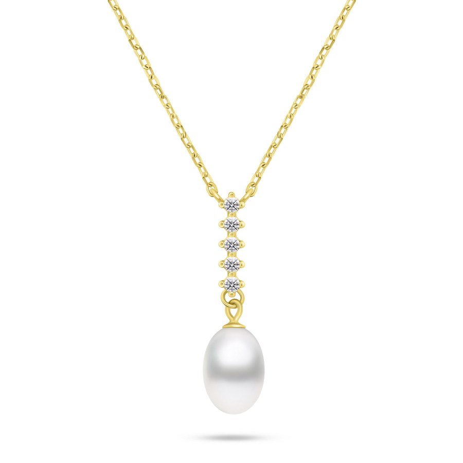 Brilio Silver Překrásný pozlacený náhrdelník s pravou perlou NCL130Y - Náhrdelníky