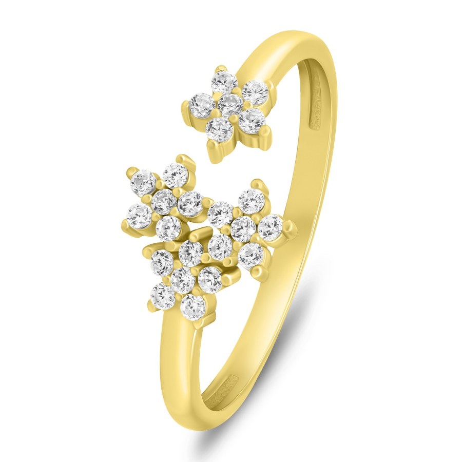 Brilio Silver Překrásný pozlacený otevřený prsten se zirkony RI072Y - Prsteny Prsteny s kamínkem