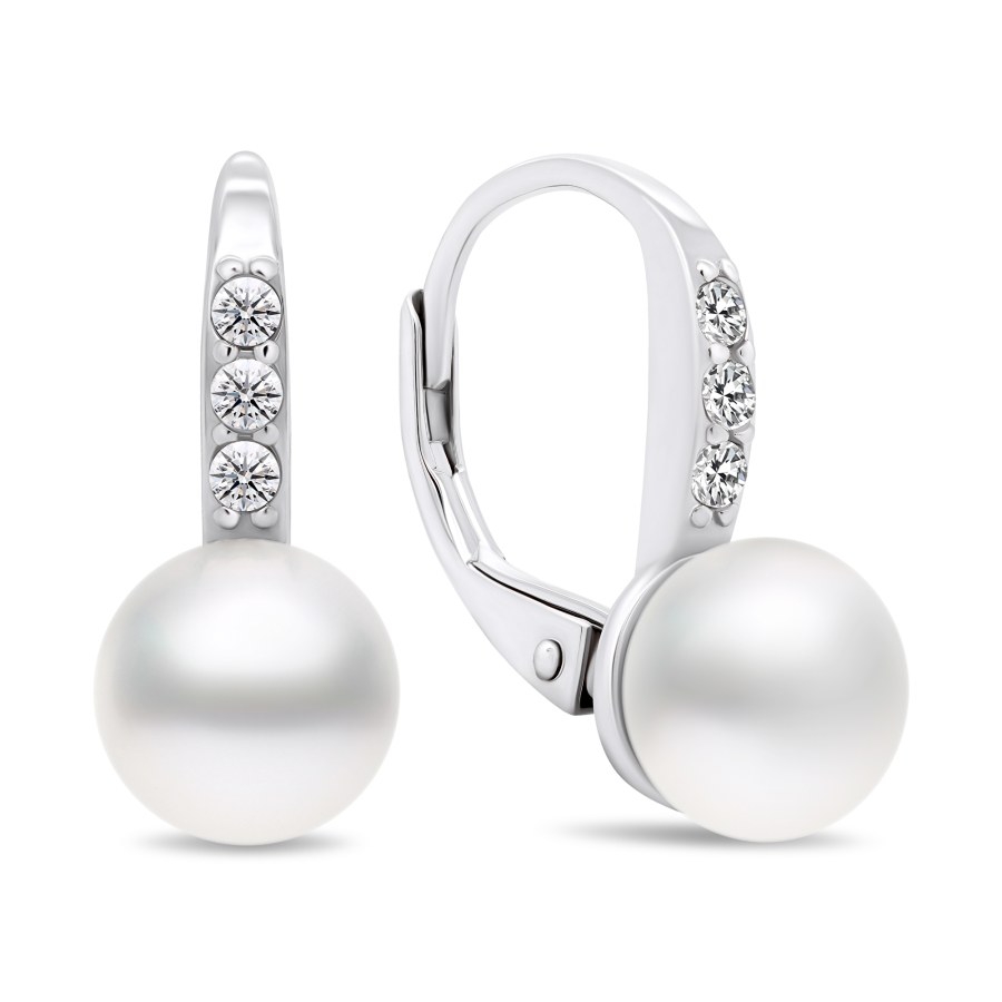 Brilio Silver Půvabné stříbrné náušnice s perlami a zirkony EA385W - Náušnice Visací náušnice