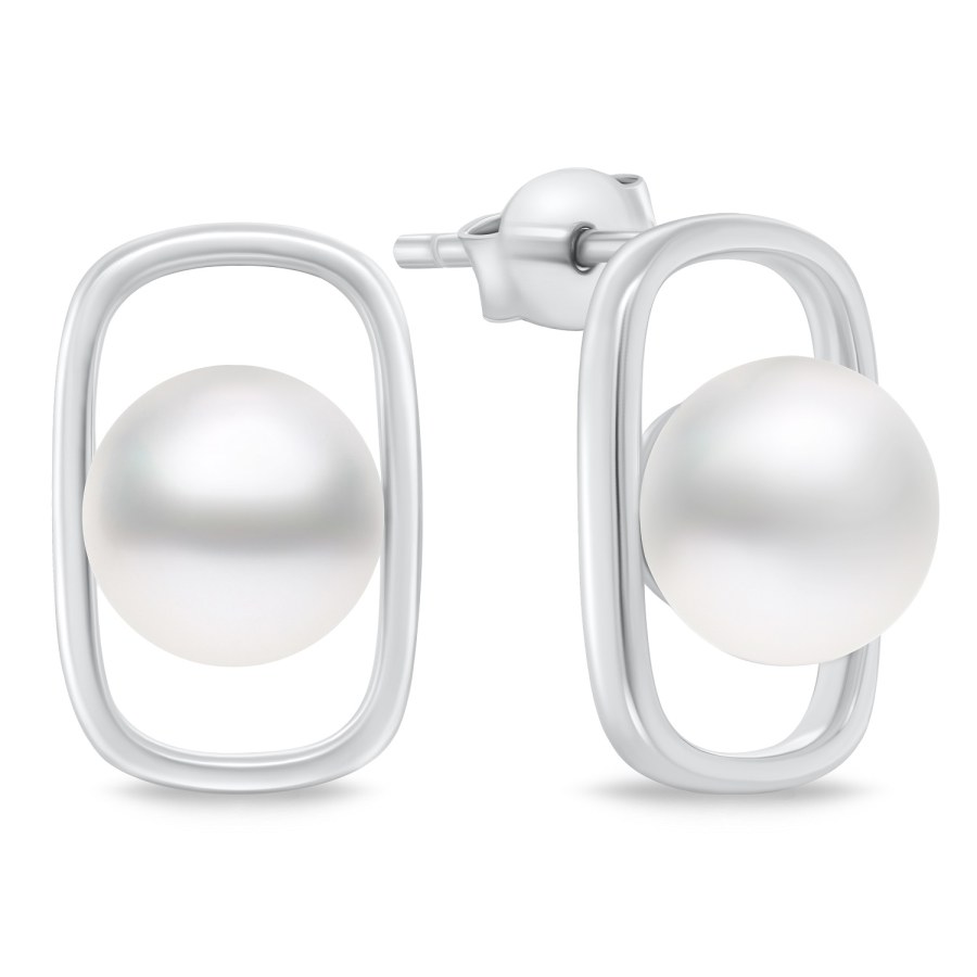 Brilio Silver Půvabné stříbrné náušnice s perlami EA905W - Náušnice Visací náušnice