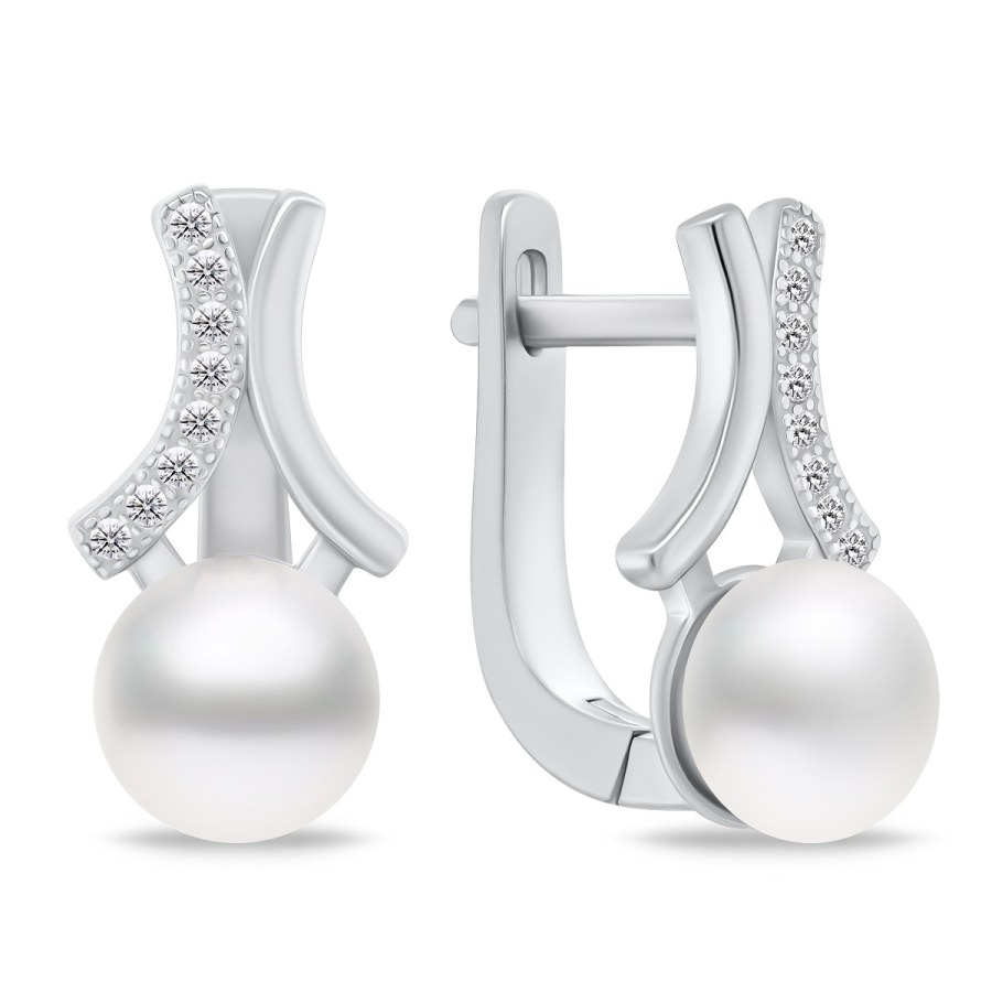 Brilio Silver Půvabné stříbrné náušnice s perlou a zirkony EA763W - Náušnice Visací náušnice