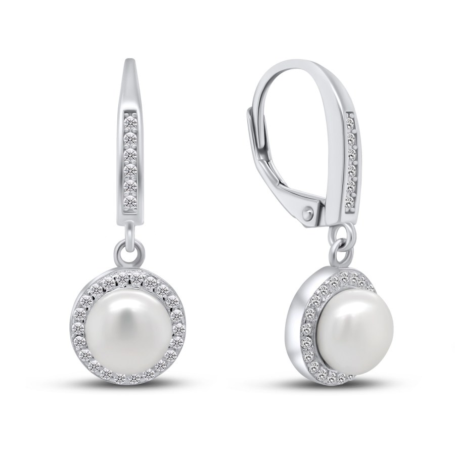 Brilio Silver Půvabné stříbrné náušnice s perlou a zirkony EA88 - Náušnice Visací náušnice