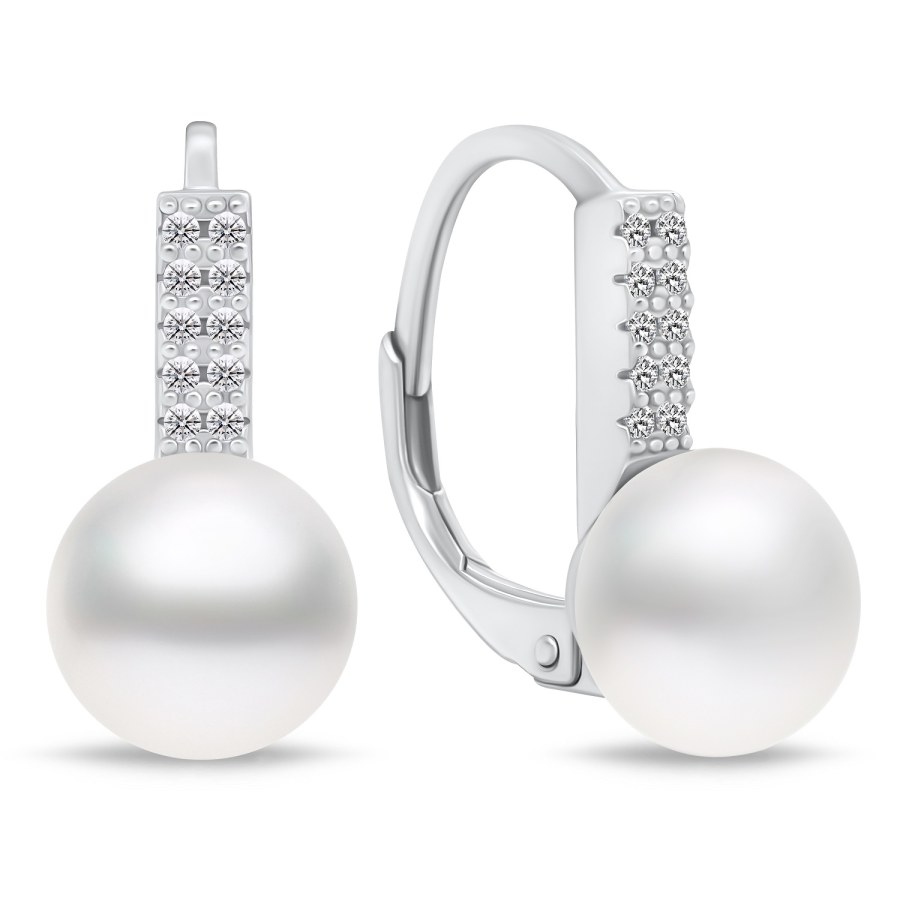 Brilio Silver Půvabné stříbrné náušnice s perlou a zirkony EA94 - Náušnice Visací náušnice