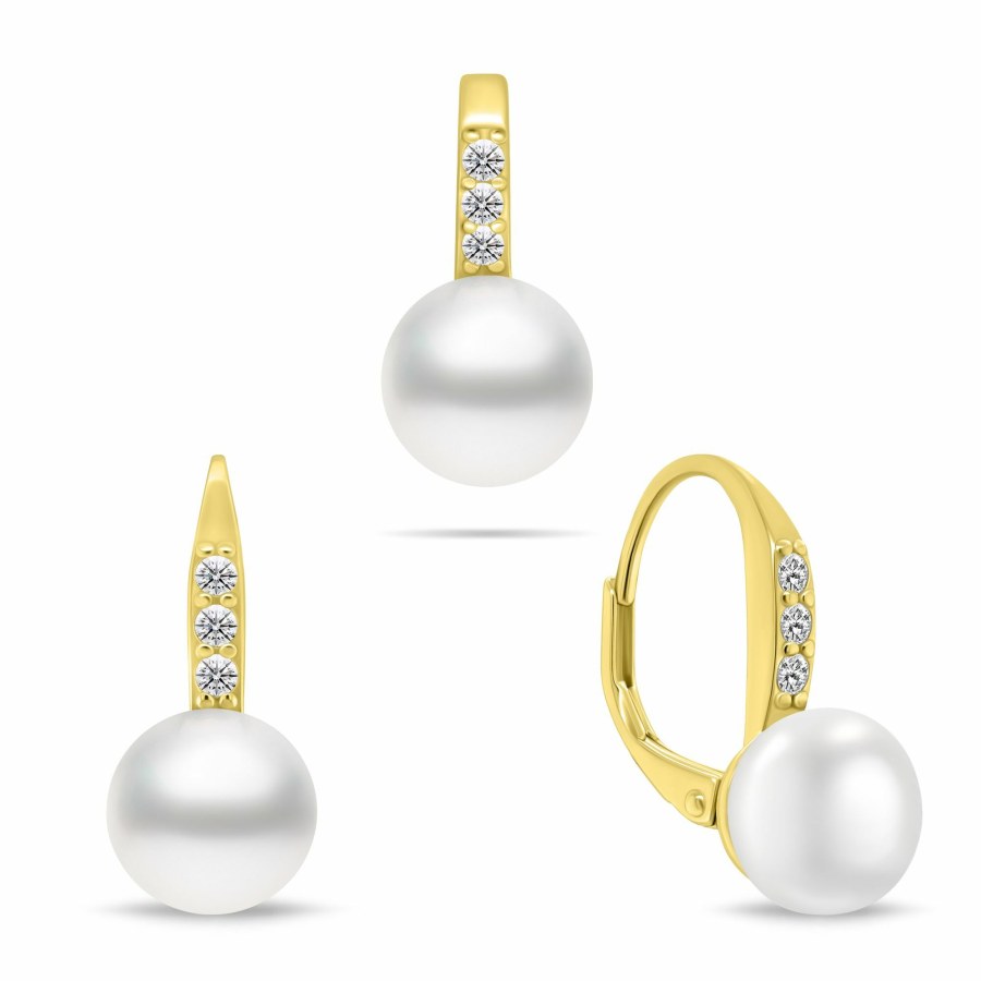 Brilio Silver Půvabný pozlacený set šperků s perlami SET291Y (náušnice, přívěsek) Brilio Silver Půvabný pozlacený set šperků s perlami SET291Y (náušnice, přívěsek) - Sety šperků Soupravy šperků
