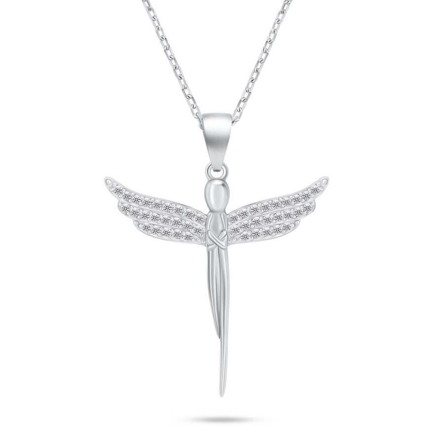 Brilio Silver Půvabný stříbrný náhrdelník Andělíček se zirkony NCL132W - Náhrdelníky