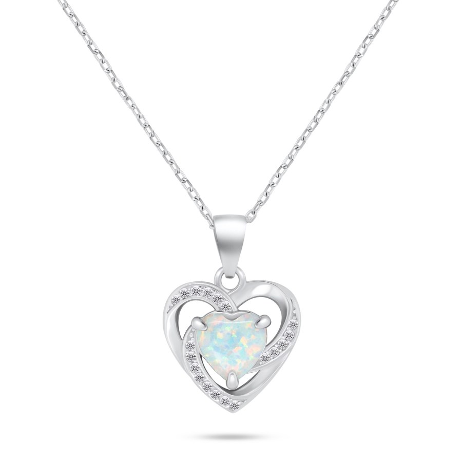 Brilio Silver Půvabný stříbrný náhrdelník Srdce s opálem NCL154W - Náhrdelníky